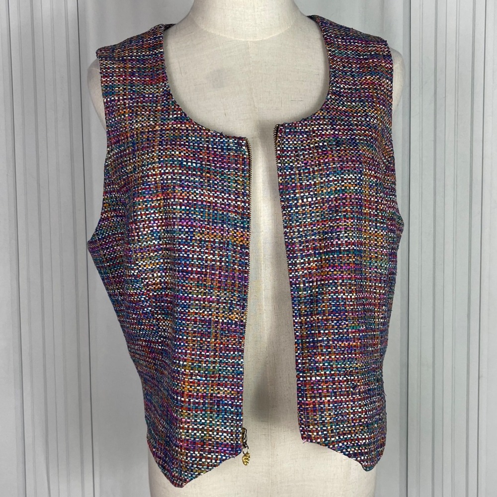 Vintage Doncaster - Cropped Silk Tweed Vest - Purple/Multicolored -‎ Size 10 - Picture 5 of 15